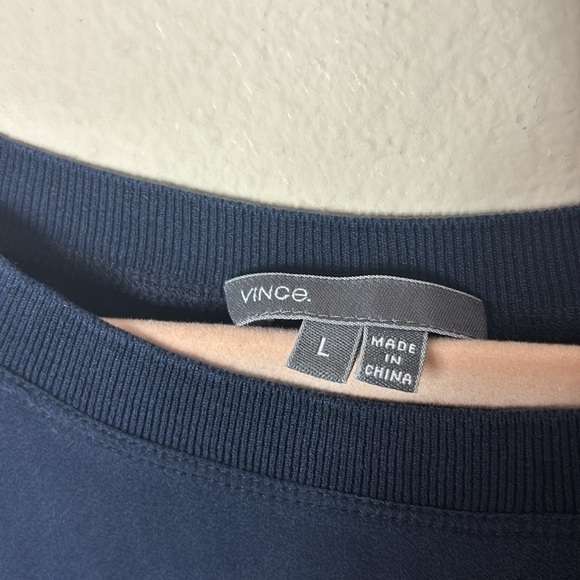 Vince Dark Navy Blue almost black Sheer Pullover Long Sleeve Blouse sz Large - Picture 3 of 6